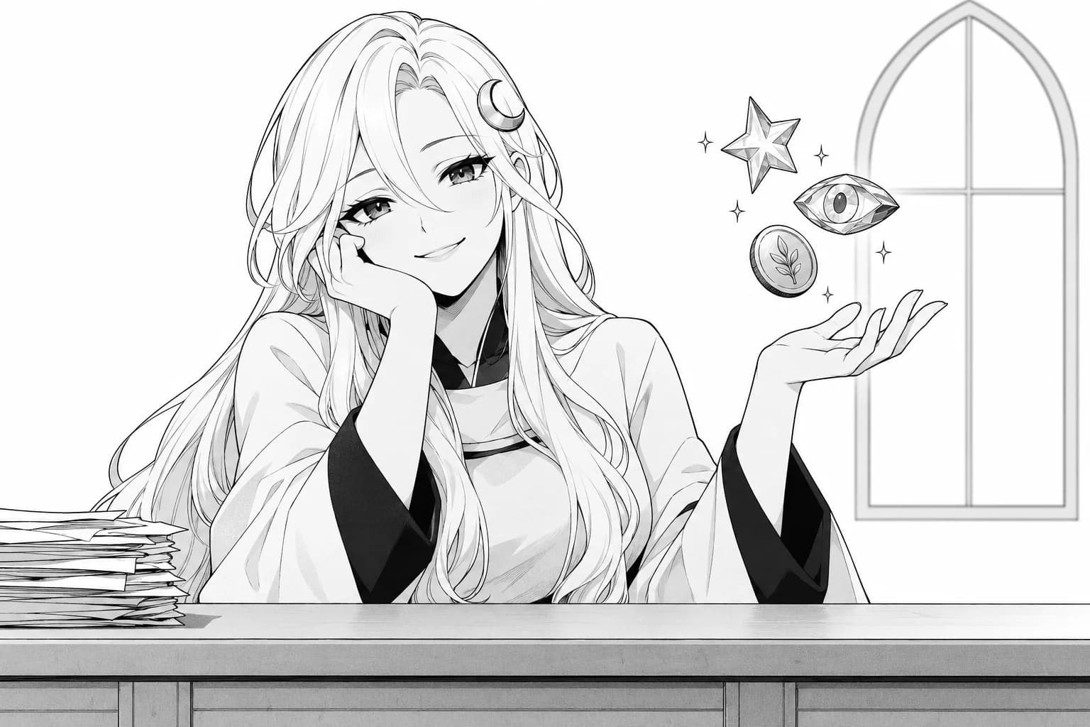 Nimvali welcomes you at her desk, offering three magical gifts.